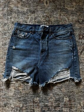 We The Free Blue Distressed Denim Cutoff Shorts